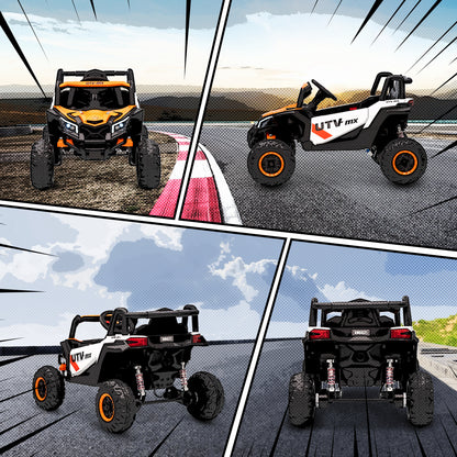 12V Kids Ride On Car, Electric Car for Kids UTV with Remote Control, Slow Start, Suspension System, LED Lights, Music, USB Port, for Boys Girls 3-5 Years, Orange