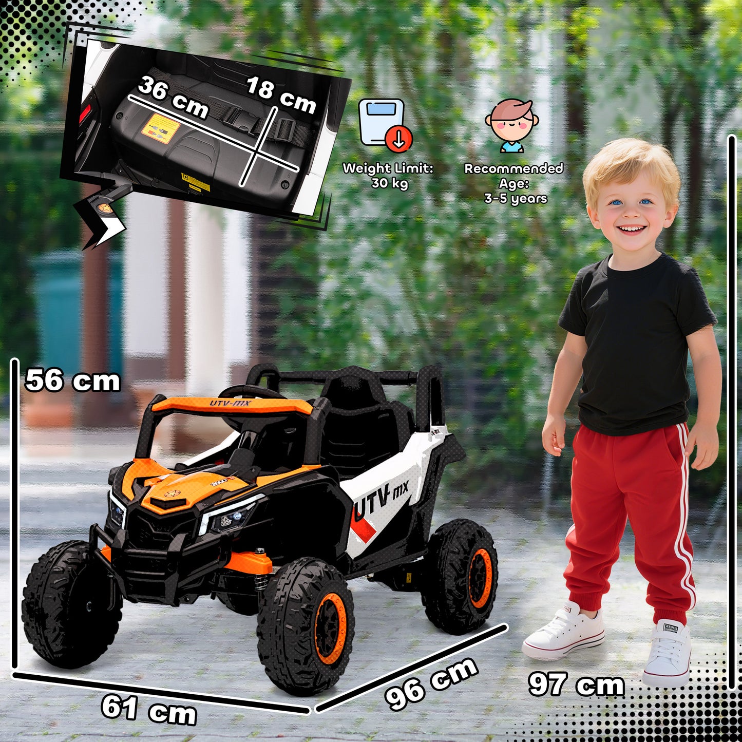 12V Kids Ride On Car, Electric Car for Kids UTV with Remote Control, Slow Start, Suspension System, LED Lights, Music, USB Port, for Boys Girls 3-5 Years, Orange