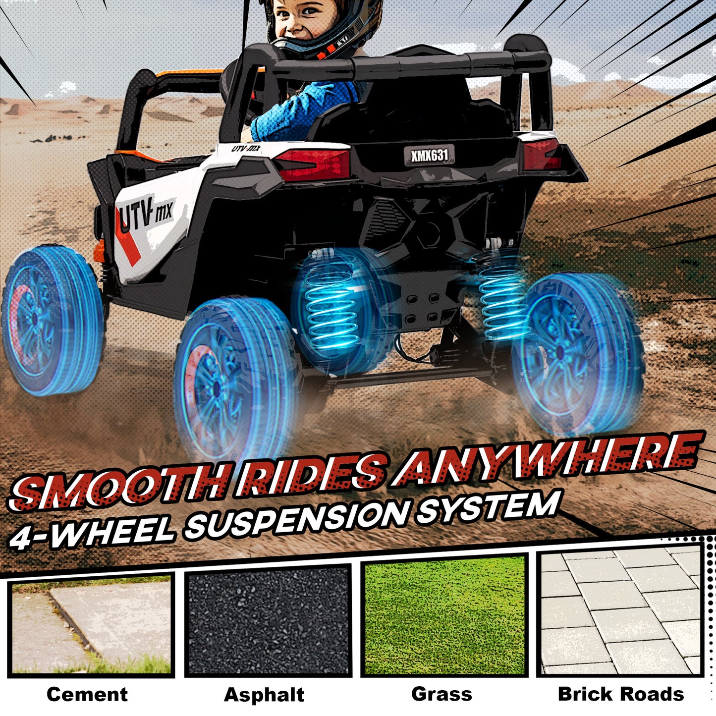 12V Kids Ride On Car, Electric Car for Kids UTV with Remote Control, Slow Start, Suspension System, LED Lights, Music, USB Port, for Boys Girls 3-5 Years, Orange