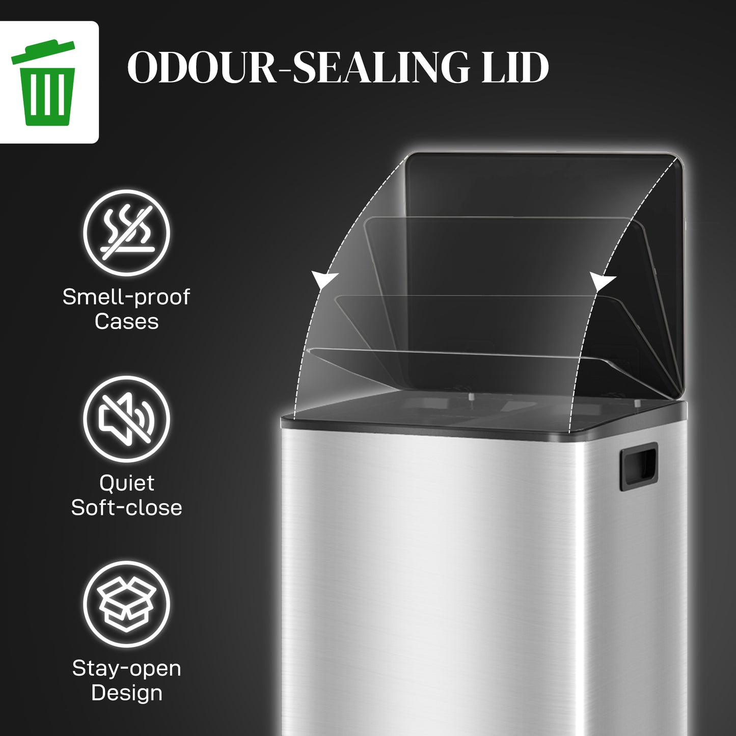 2 x 30L Double Kitchen Bin, Pedal Bin with Soft-Close Lid, Silver