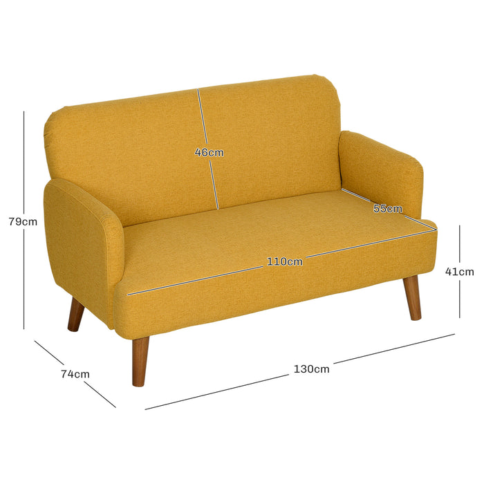 2 Seater Sofa with 21cm Thick Padding and Wood Legs, Yellow