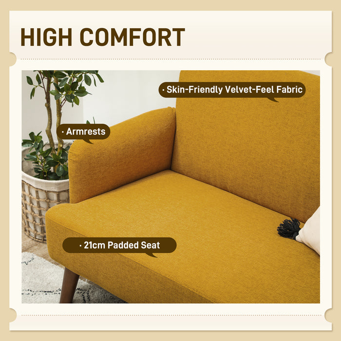 2 Seater Sofa with 21cm Thick Padding and Wood Legs, Yellow