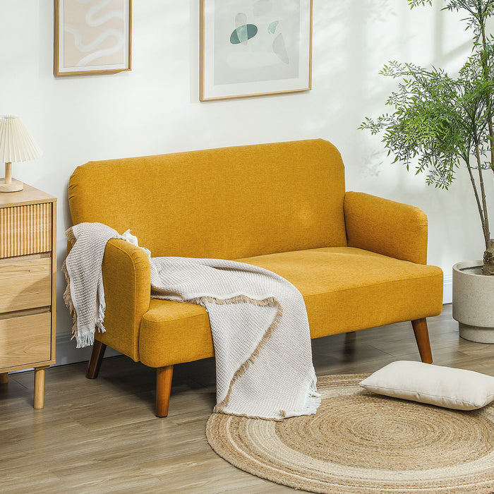 2 Seater Sofa with 21cm Thick Padding and Wood Legs, Yellow