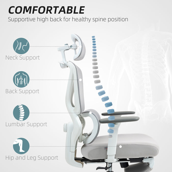 Ergonomic Office Chair, Recliner Computer Chair with Footrest, Grey