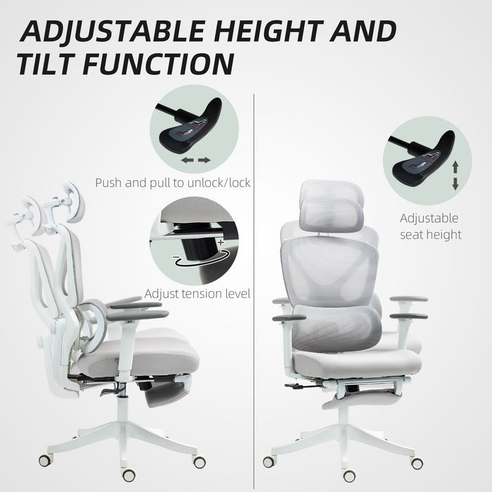 Ergonomic Office Chair, Recliner Computer Chair with Footrest, Grey