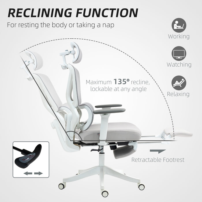 Ergonomic Office Chair, Recliner Computer Chair with Footrest, Grey