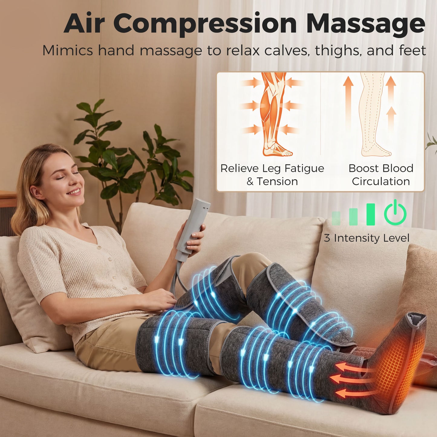 Leg Massager with Heat, Compression, Knee Massager with 3 Auto Modes & 3 Intensities for Circulation and Pain, Foot and Calf Massage Machine, Gifts for Men Women