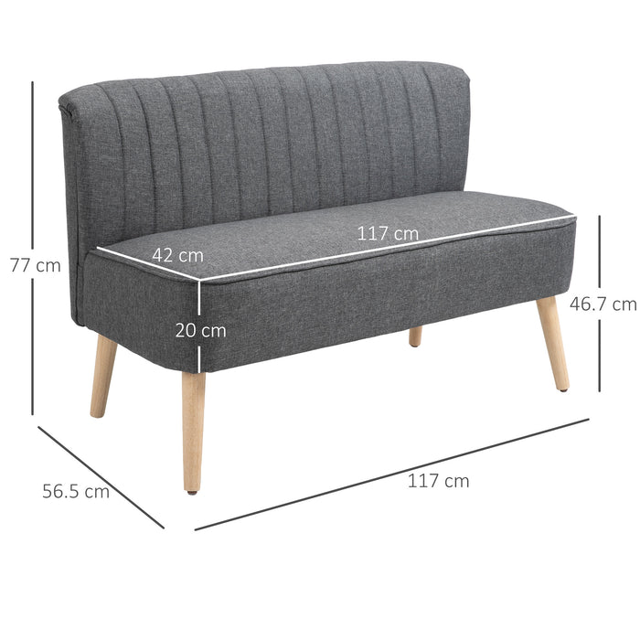 Modern Double Seat Sofa Loveseat Couch 2 Seater Compact Sofa Padded Linen Wood Leg Grey