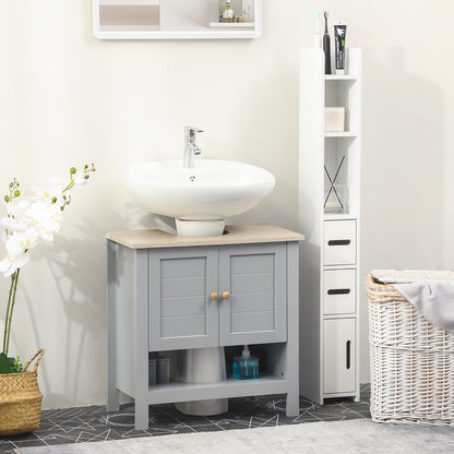 kleankin Bathroom Under Sink Cabinet with Adjustable Shelf, White, Grey