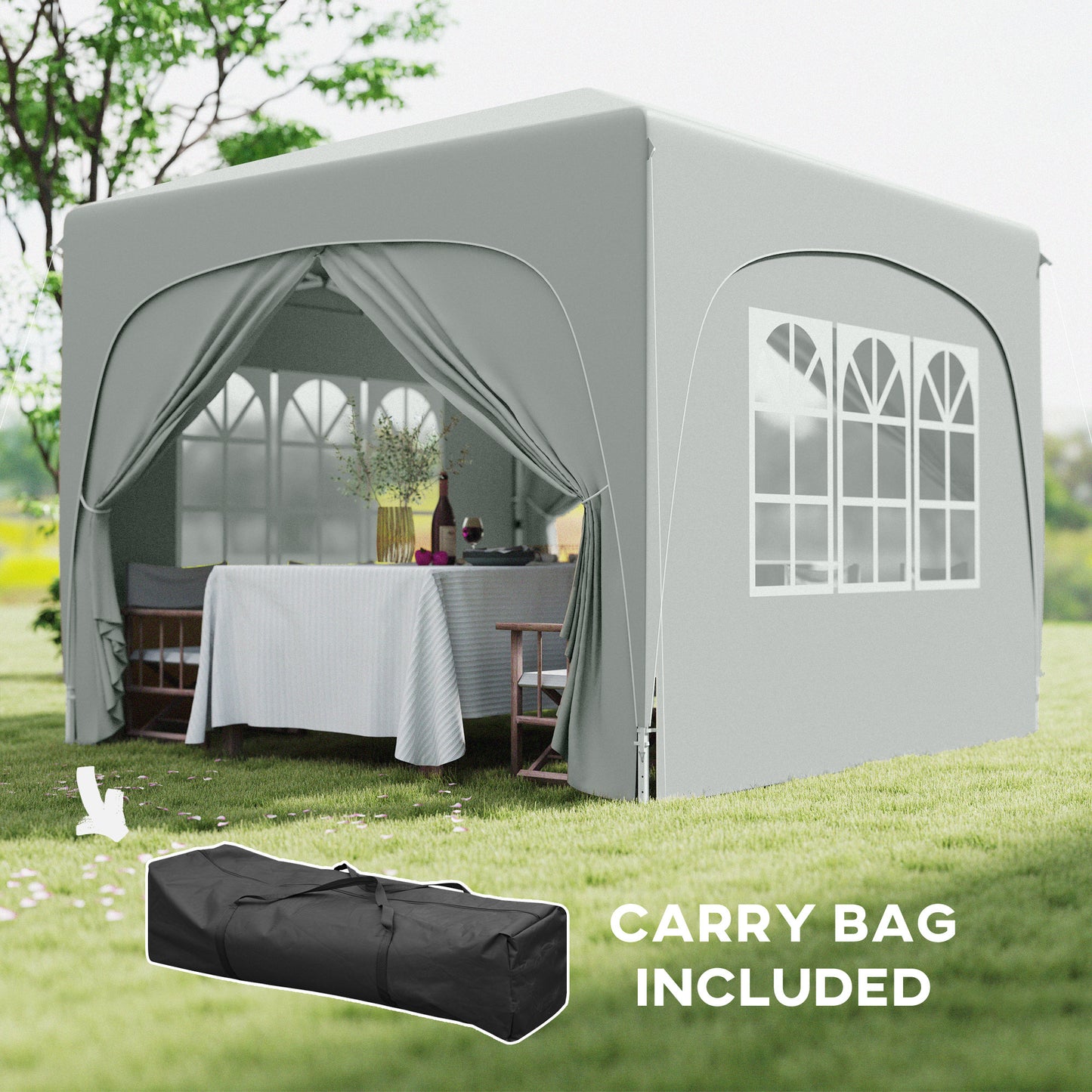3 x 3(m) UPF50+ Pop Up Gazebo with Sides and Carry Bag, Light Grey