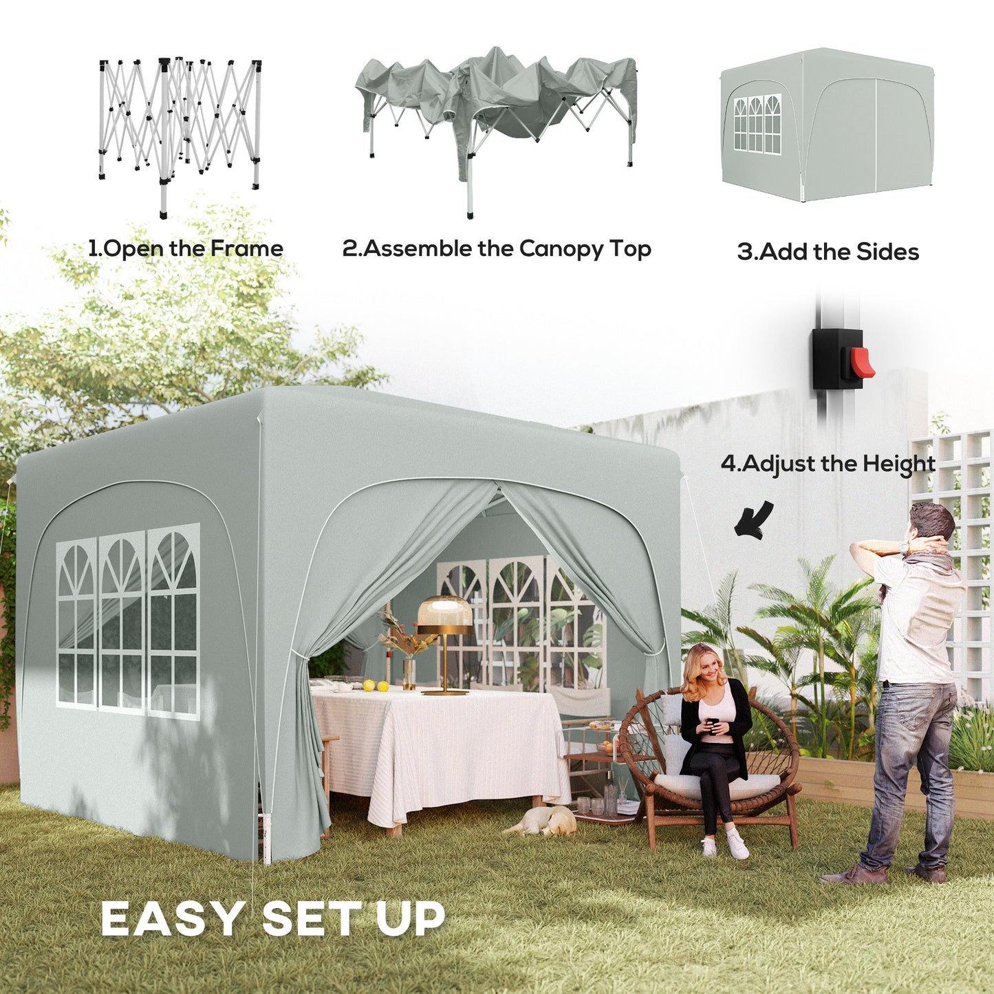 3 x 3(m) UPF50+ Pop Up Gazebo with Sides and Carry Bag, Light Grey