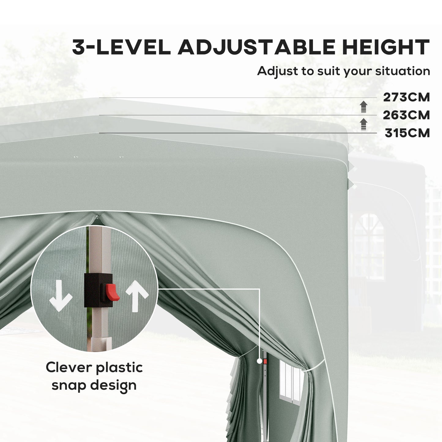 3 x 3(m) UPF50+ Pop Up Gazebo with Sides and Carry Bag, Light Grey