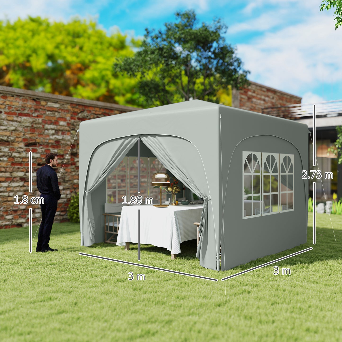 3 x 3(m) UPF50+ Pop Up Gazebo with Sides and Carry Bag, Light Grey