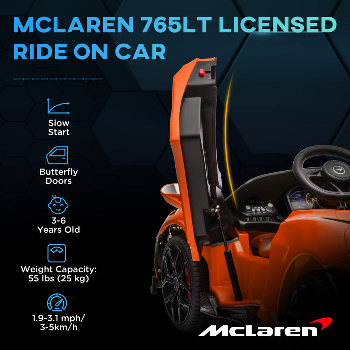 McLaren 765LT Licensed 12V Kids Ride on Car w/ MP3 Music Orange