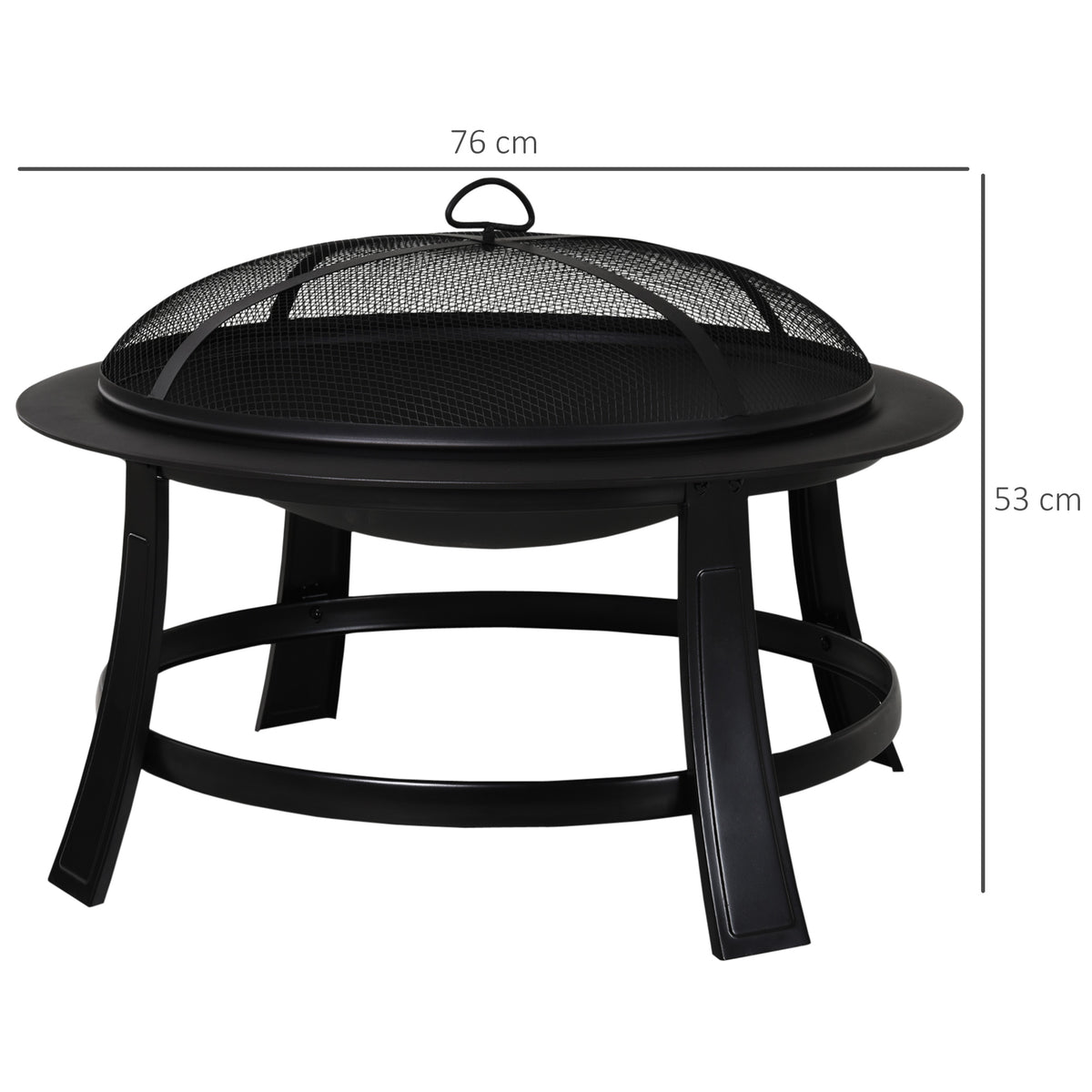 Fire Pit Heater Round Cover Wood Burning Metal Black 30” Outdoor