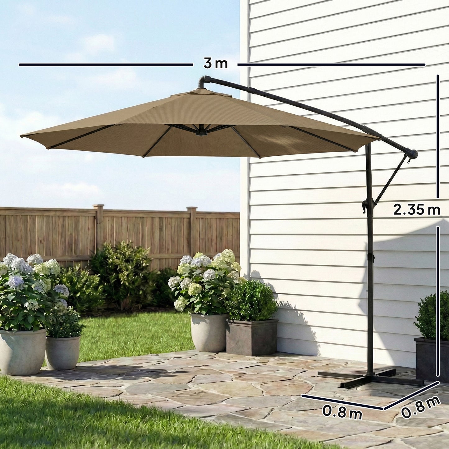 3 m Garden Cantilever Parasol with Cover, Rotation, Khaki