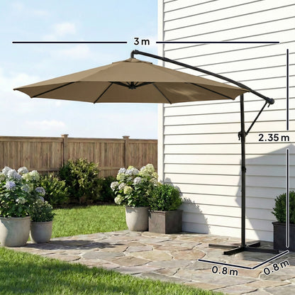 3 m Garden Cantilever Parasol with Cover, Rotation, Khaki