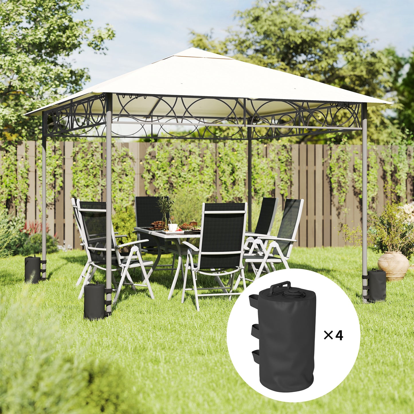 Set of 4 Gazebo Water Weights Bags, 500D Sand Weights, Black
