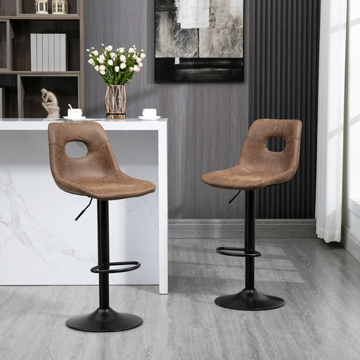 Set of 2 Bar stools With Backs,retro-look , faux leather, Adjustable Breakfast Dining Stools with Backrest, Footrest, Brown