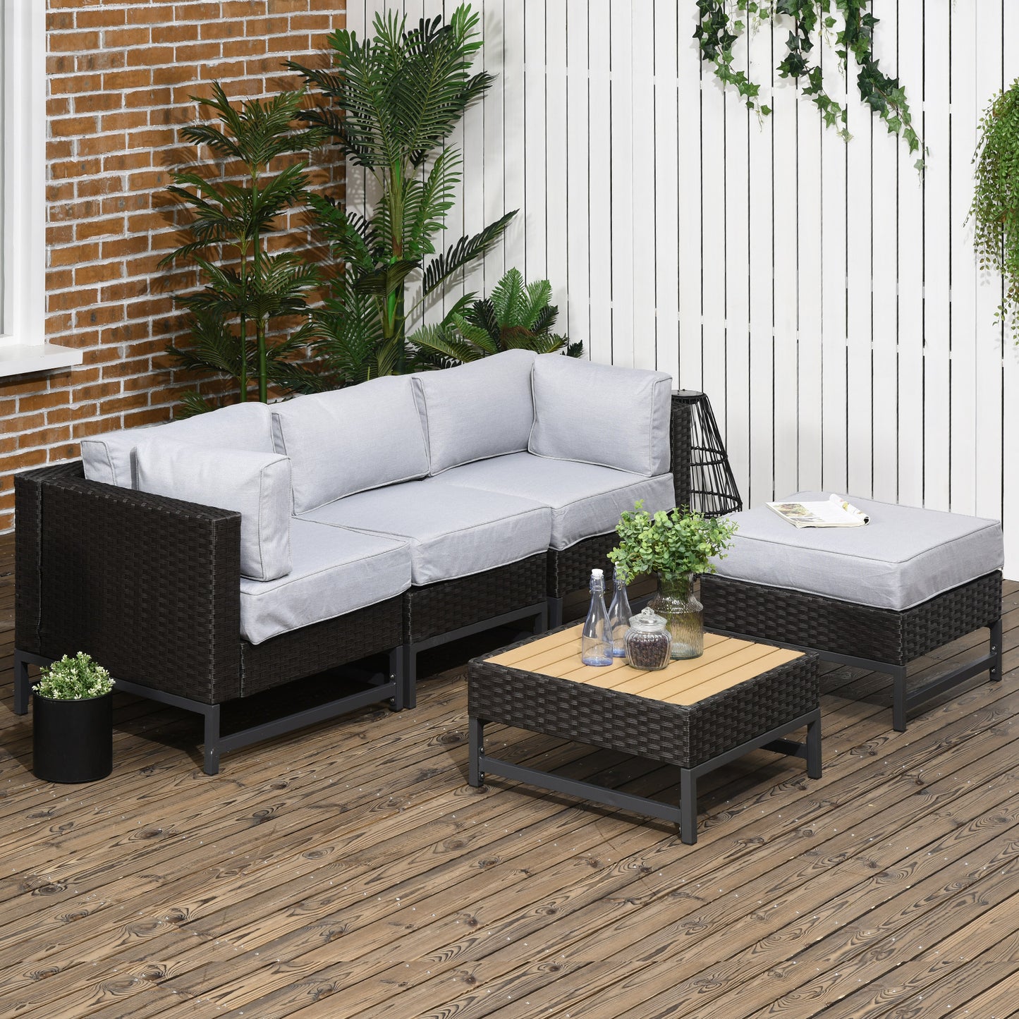 Rattan Corner Sofa, Rattan Garden Furniture Wood Grain Plastic Table