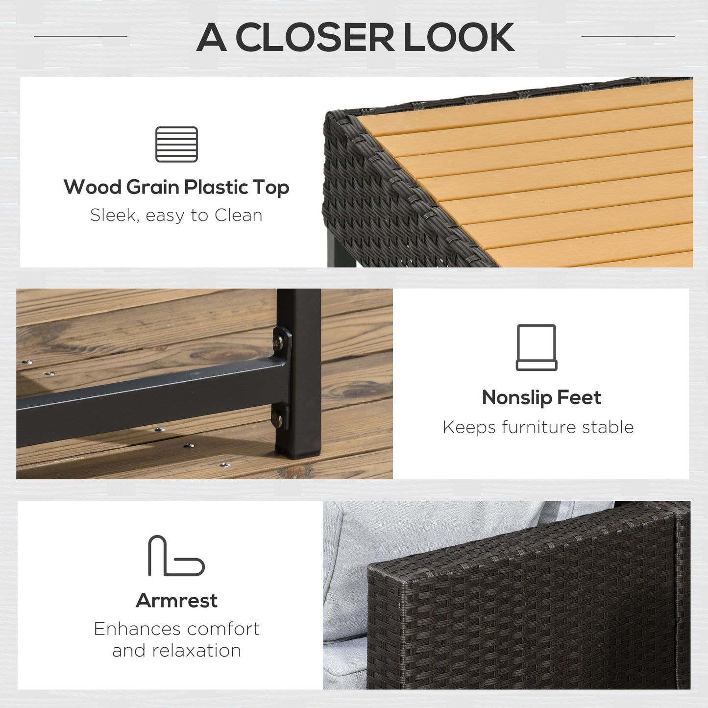 Rattan Corner Sofa, Rattan Garden Furniture Wood Grain Plastic Table