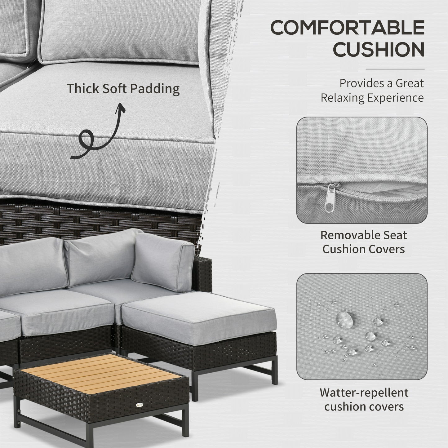 Rattan Corner Sofa, Rattan Garden Furniture Wood Grain Plastic Table