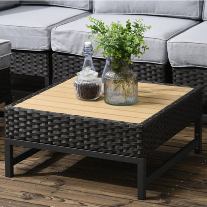 Rattan Corner Sofa, Rattan Garden Furniture Wood Grain Plastic Table