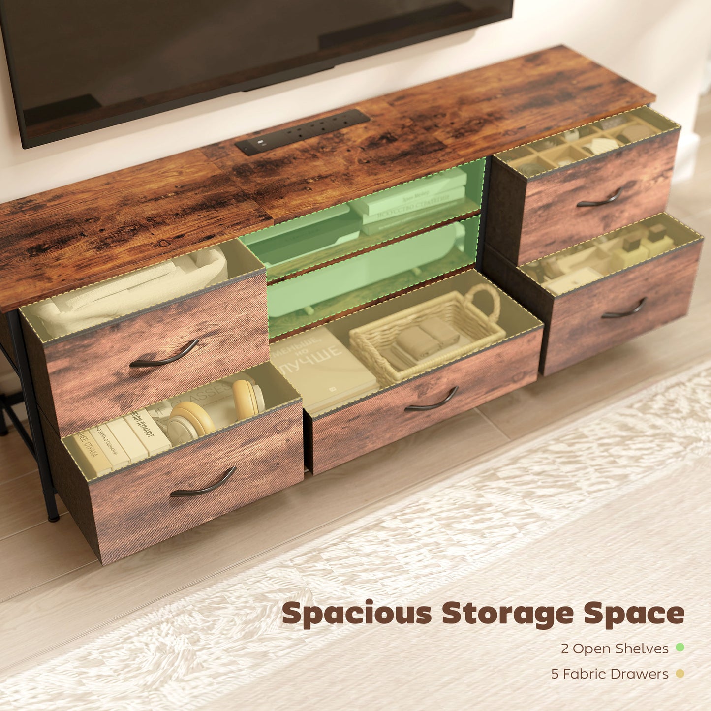 TV Unit with Charging Station, TV Stand for TVs up to 65 Inch