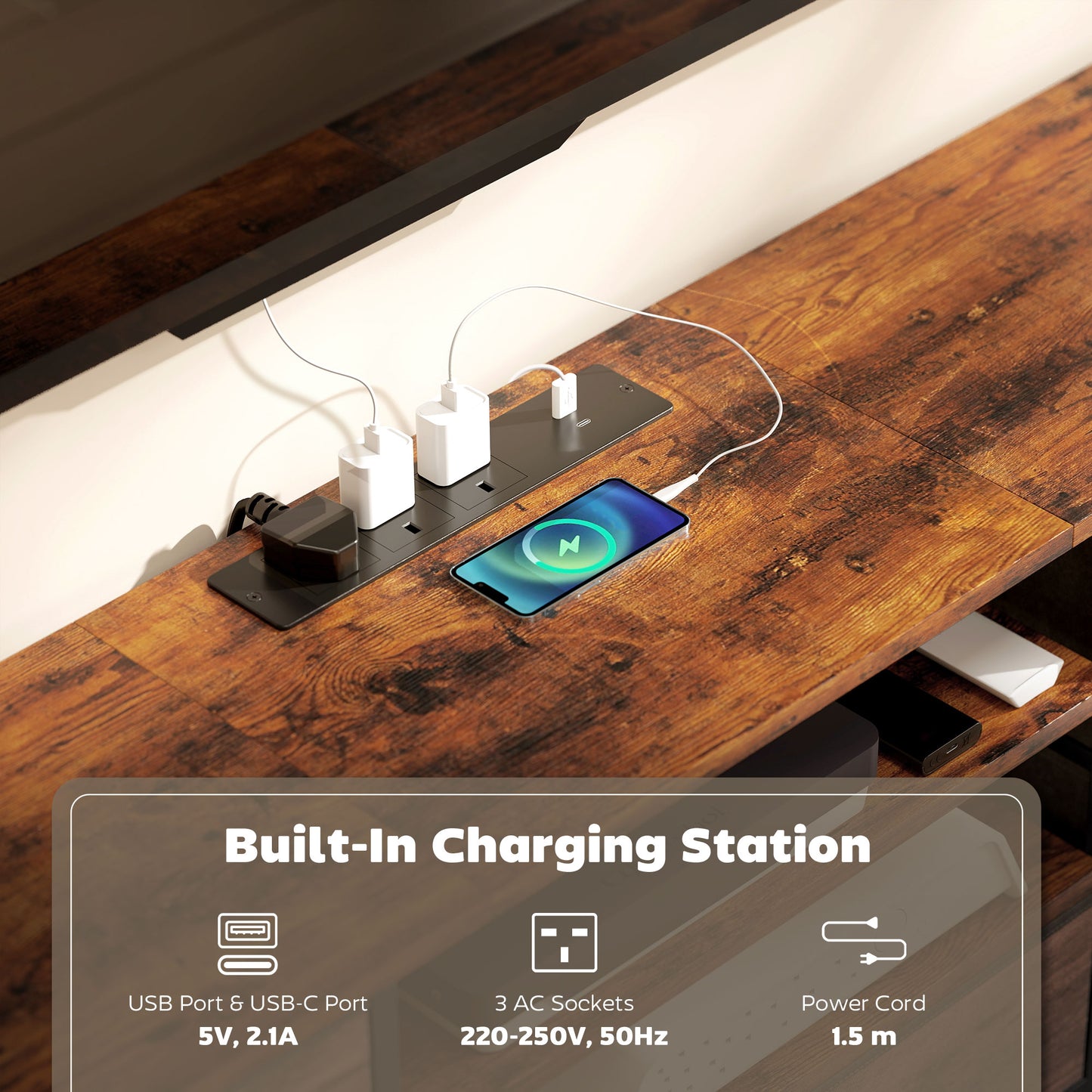 TV Unit with Charging Station, TV Stand for TVs up to 65 Inch
