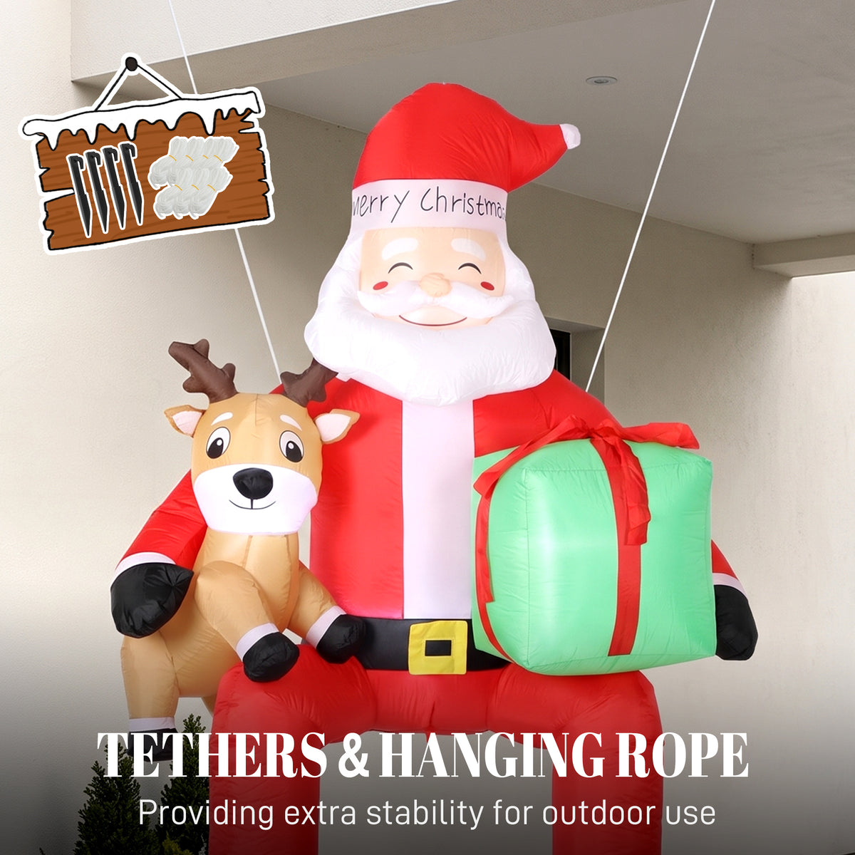 9.3ft Giant Christmas Inflatable Hanging Santa Claus w/ Reindeer