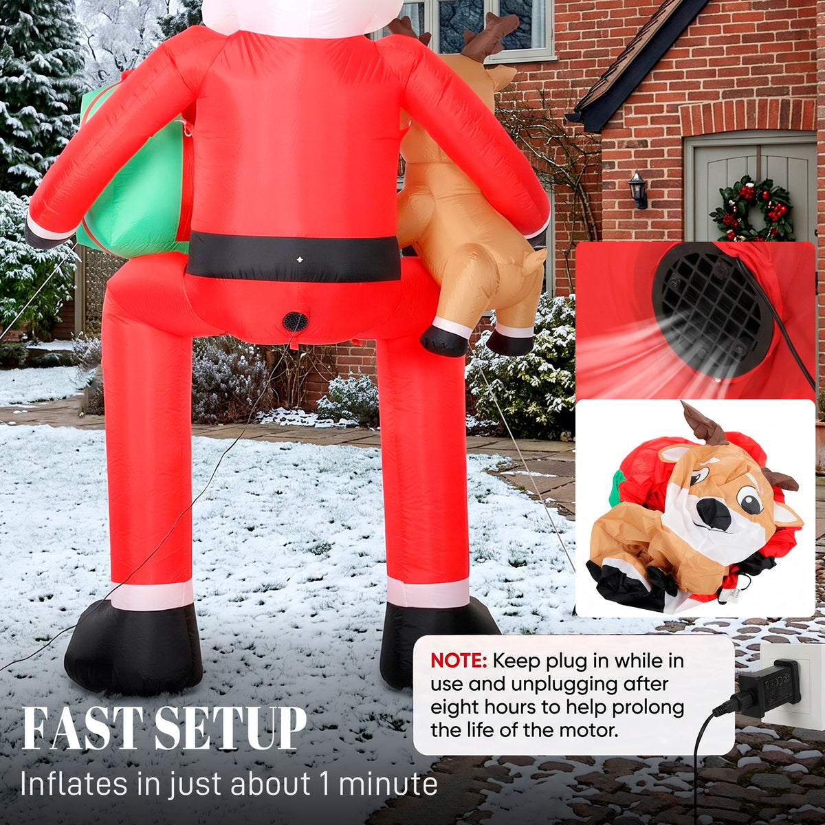 9.3ft Giant Christmas Inflatable Hanging Santa Claus w/ Reindeer