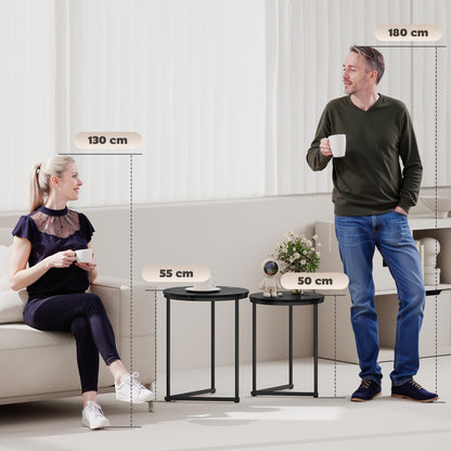 Nesting Coffee Table Set of 2 with Metal Frame, Black Marble Effect