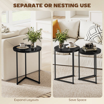 Nesting Coffee Table Set of 2 with Metal Frame, Black Marble Effect