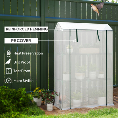 3 Tier Mini Greenhouse with PE Cover, Roll-Up Door, White