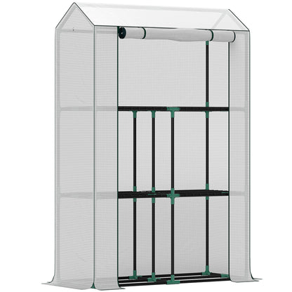 3 Tier Mini Greenhouse with PE Cover, Roll-Up Door, White