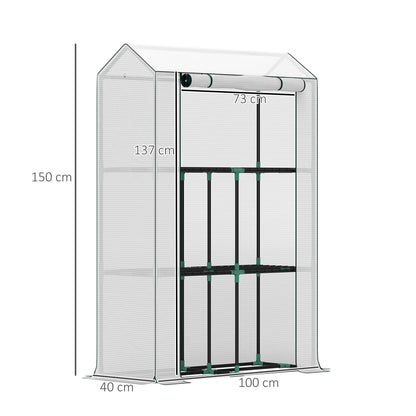 3 Tier Mini Greenhouse with PE Cover, Roll-Up Door, White