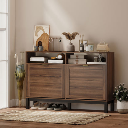 Narrow Shoe Cabinet with 2 Flip Drawers, Modern Shoe Storage Cabinet