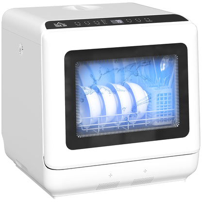 Countertop Dishwasher with Dual Water Supply and 6 Programs, White
