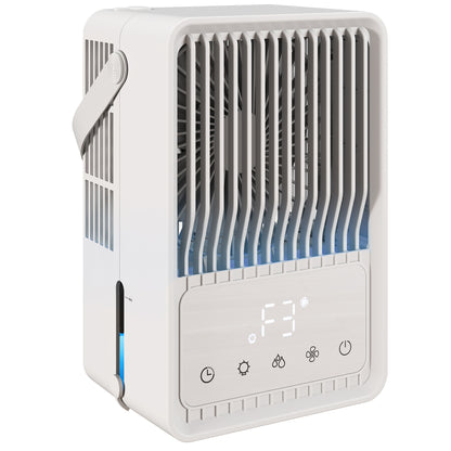 4-in-1 Mini Air Cooler with 7 Colour RGB Light, Cooling Fan, White