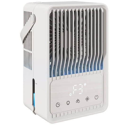 4-in-1 Mini Air Cooler with 7 Colour RGB Light, Cooling Fan, White