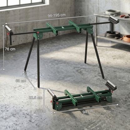 Universal Mitre Saw Stand with Adjustable Rollers and Support Arms, Portable Miter Saw Stand with Folding Legs, Heavy-Duty Height-Adjustable Pull-Out Work Piece Supports, Max Load 150kg, Green