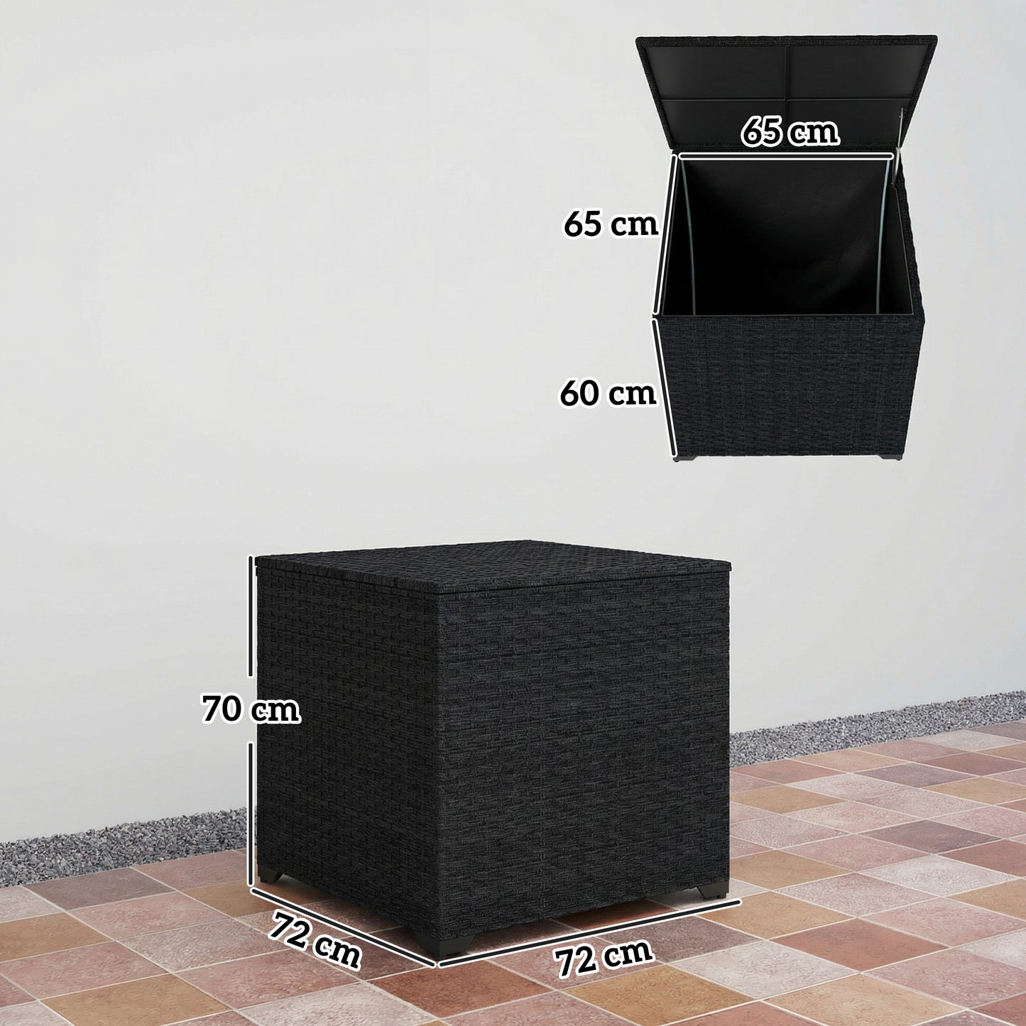 253L Garden Storage Box, Rattan Deck Box with Zipped Liner, Black
