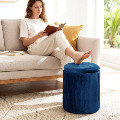 Round Storage Ottoman with Removable Top, Blue