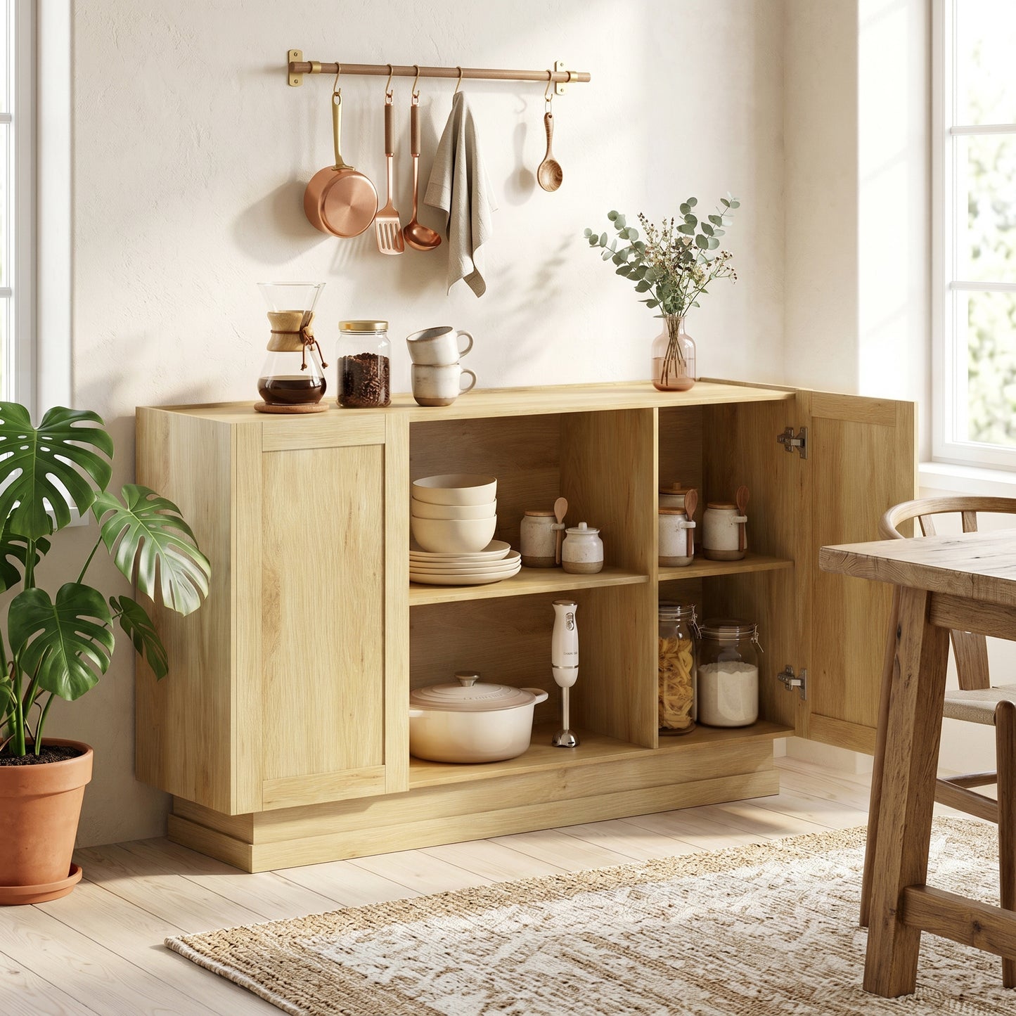 Sideboard Buffet Cabinet, Modern Farmhouse Storage Cabinet, Natural