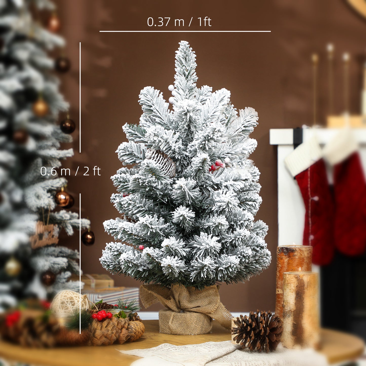 60 cm Prelit Small Christmas Tree, Snow Flocked Tabletop Xmas Tree