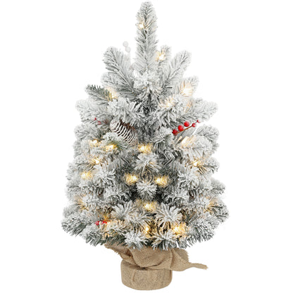60 cm Prelit Small Christmas Tree, Snow Flocked Tabletop Xmas Tree