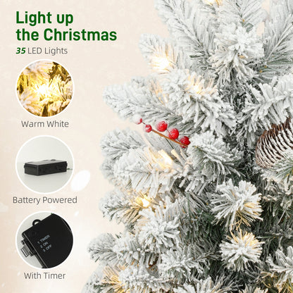 60 cm Prelit Small Christmas Tree, Snow Flocked Tabletop Xmas Tree