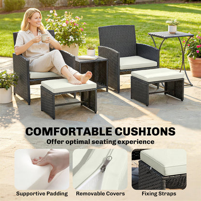 6 Piece Rattan Garden Furniture Set with Nesting Tables, Black