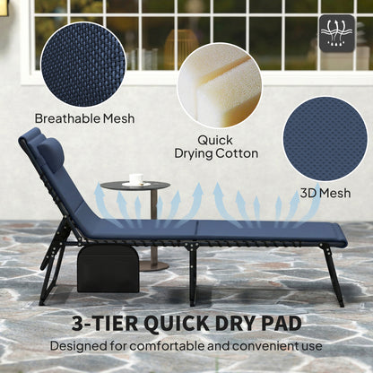 Folding Sun Loungers Set of 2, Reclining Sun Bed, Dark Blue