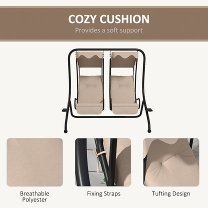Canopy Swing Chair Modern Garden Swing Seat Outdoor Relax Chairs w/ 2 Separate Chairs, Cushions and Removable Shade Canopy, Beige